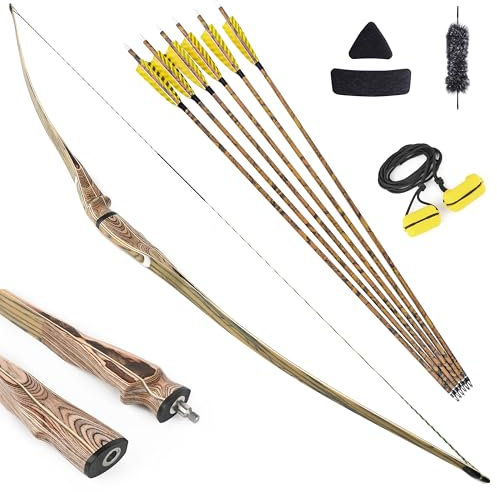 Bogenschießen Takedown Traditioneller Langbogen Recurve Bogen und Pfeile Set, 60“ 62“ 64“ Handgefertigt Abnehmbarer Jagdbogen Dreieck Longbow 20-50lbs Horsebow (62/Bogen Set, 45lbs)