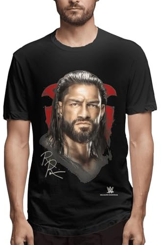 Roman Reigns T-Shirt für Jugendliche, kurzärmelig, modisch, Baumwolle, Rundhalsausschnitt, T-Shirt, Tops, Kleidung für Herren, Schwarz , XXL