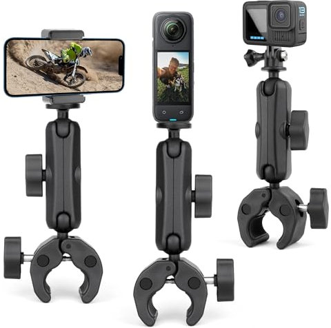 SOONSUN Super Clamp Mount with Dual 360° Ball Heads & Phone Holder, Heavy-Duty Camera Clamp Mount for GoPro Hero 13 12 11 10 9, Insta360, DJI Osmo, DSLR, Smartphones & Action Camera