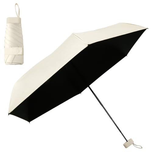 ZMDMAH Mini Regenschirm Ultrakompakt Ultra Leichter Taschenschirm mit 99% UV Schutz und UPF50+ Stoßfestes Gewebe Stahlstange 91 cm Schirmfläche Beige Perfekter Reise Koffer und Damen-Sonnenschirm