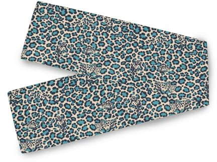 Leopard Leder Druck Türkis Deko Floral Tischläufer, 33 x 178 cm, Herbst Geburtstag Deko wiederverwendbar Tischband Weihnachten corredores de mesa para Fiesta 178