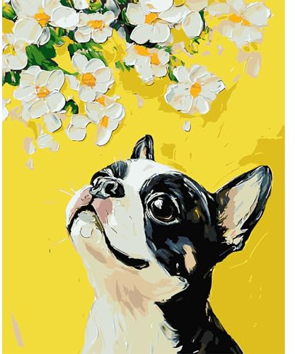 MAXBYE Flores Pintar por Numeros Adulto, Perro Lindo Kit de Pintura por Números para Principianti al óleo de Lienzo DIY, Paint by Number Kits Pigmento Acrílico, Regalo Decoración Hogar 40x50cm