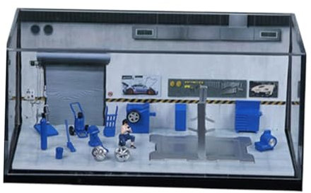EHJRE Modèle D'atelier de Réparation Automobile à L'échelle 1:64, Vitrine Miniature, Accessoire de Décoration de Table, Cadeau, Objets de Collection, Style B