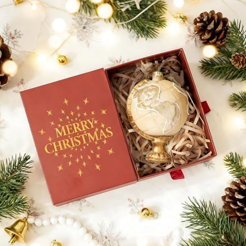 DN DECONATION Christbaumkugeln Glas Globus Gold Beige, Weihnachtskugel für Weihnachtsbaum Deko & Festliche Feiern (8 cm x 12,5 cm)