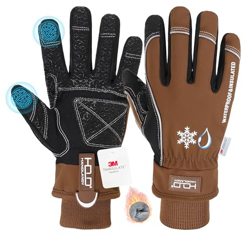 HANDLANDY Wasserdichte isolierte Arbeitshandschuhe, Thermo-Winterhandschuhe für Herren und Damen, warmes kaltes Wetter, Schnee, Skifahren, Snowboarden, Wandern, Touchscreen-Handschuhe (Schwarzbraun, M