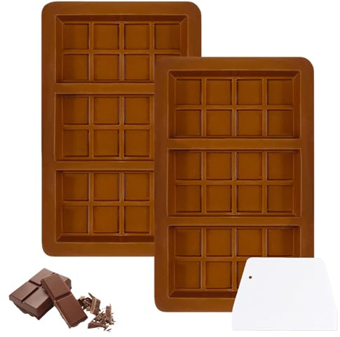 FENGZIZH 2PCS Chocolate Moulds with Spatula, Silicone Chocolate Bar Moulds | Healthy Homemade Treats, Reusable Chocolate Bar Mold for DIY Baking, Easy Demoulding