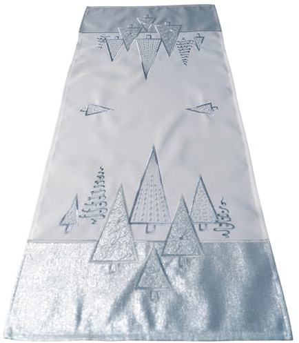 matches21 HOME & HOBBY Tischläufer Weihnachten 40x90 cm weiß mit Tannenbaum Stick - Weihnachtstischläufer als Tisch-Deko