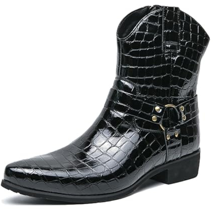 sekiueo Stivali Western da Uomo con Punta A Punta Stivali da Cowboy Slip-On con Cerniera Laterale E Tacco Basso per Feste E Lavoro,Nero,40 EU
