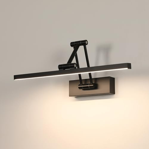Goeco LED Spiegelleuchte Rotation Bad 40CM 9W 1012LM 4000K, Schwarz | Lampen Spiegel Schwarz, Badbeleuchtung, Modern Badlampe Wand für Küche, Badschrank, Neutral Weiß