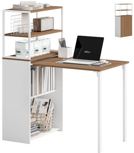 HOMCOM Escritorio Plegable con Estantería Estudio 105x60x127 cm Natural