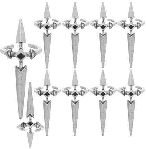 SHOWERORO 10pcs Nail Rings Cross Nail Jewelry Adjustable Sword Fingertip Rings for Women and Girl Art Accessories