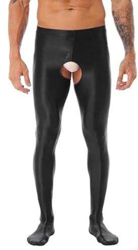 Collant lucidi da uomo, a vita alta, senza passo, senza cuciture, elasticizzati, in spandex, per discoteca, per anni '80, calze in nylon aderenti per danza, nightclub e feste rave