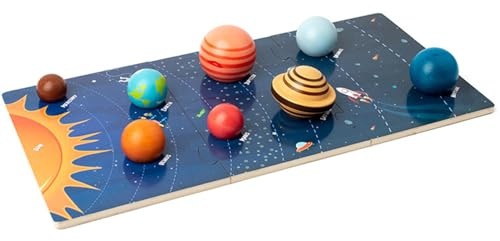 Sonnensystem-Spielzeug für Kinder, Modellbrett aus Holz mit 3D-Planeten und Lernkarten, Vorschulpädagogik für Jungen und Mädchen ab 3 Jahren
