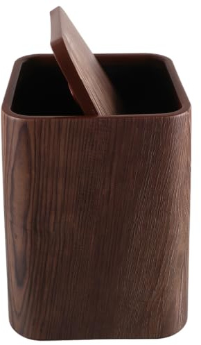 FIXOSHEE Poubelle de Chambre avec Couvercle, 8,5 L PP, Effet Bois Café | Surface Lisse Imitation Bois Grain, Mécanisme de Fermeture Silencieux, pour Hôtel et Salon, Nettoyage Facile