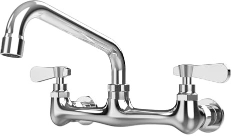 BWE Kitchen Faucet Wall Mount Commercial Sink Faucet Kitchen Utility Laundry 8“ Swivel Spout 2 Dual Handle Restaurant Chrome Mixer Tap