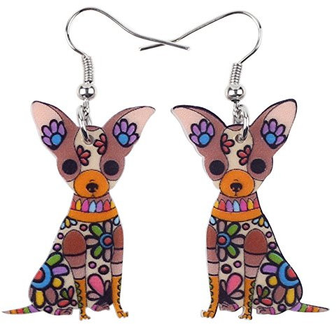 BONSNY Chihuahua-Ohrringe, Hundeanhänger, Haustiermarke, lang, baumelnd, Acryl, Statement, für Damen und Mädchen, Acryl, Ohne Stein