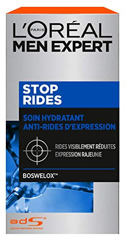 L'Oréal Men Expert - Soin Hydratant Visage Anti-Âge & Anti-Rides d'Expression pour Homme - Usage Quotidien - Technologie Boswelox - Tous Types de Peaux - Stop Rides - 50 ml