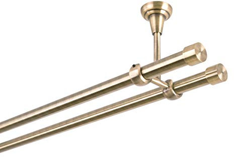 Gardinenstange 16 mm 2-läufig Deckenbefestigung Antik-Gold Metall Neu (320)