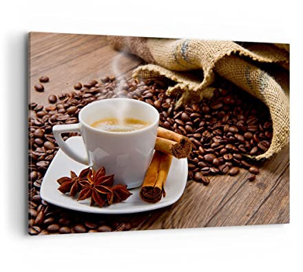 Bilder auf Leinwand 100x70cm Leinwandbild Kaffee schwarz Frühstück Schokolade Groß Wanddeko Bild Schlafzimmer Deko Wandbilder Dekoration Wohnzimmer Wall Decor Canvas Wand Kunstdruck Art AA100x70-2152