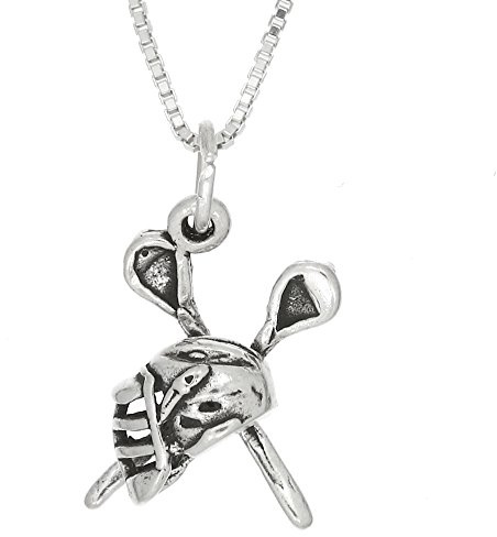 LGU Sterling Silver 3d Small Lacrosse Sticks with Helmet Charm or Pendant Necklace (16 Inches)