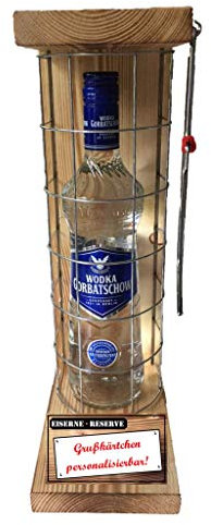 Personalisierte Geschenke für Männer Frauen Geschenkidee - Eiserne Reserve Gitter Text rot Wodka Wodka (1 x 0.70 l) incl. Notsäge - Papa Mama Geburtstag Hochzeit