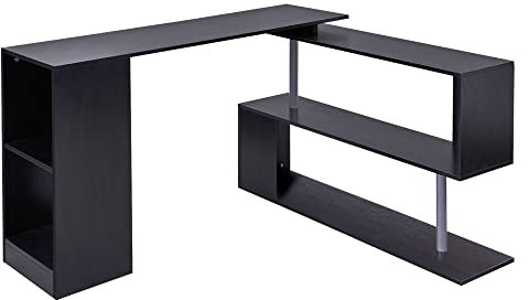 HOMCOM Platzsparender Eck-Computertisch, Schwarzer Holz-Esstisch für Zuhause oder Büro, 360° drehbar, 140x120x78 cm