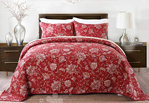 Couvre Lit 2 Personnes Matelassé De Luxe Boutis Coton Rouge Dessus De Lit 2 Personnes Taies D'oreillers Couettes Rose Couverture Country Décoratives Jetés De Lit,RedA-240X270cm