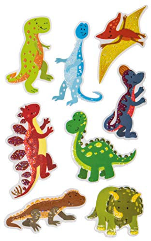 AVERY Zweckform Glitter Sticker Dinosaurier 8 Aufkleber (selbstklebende farbenfrohen Kindersticker zum Spielen, Basteln, Sammeln, für Freundschaftsbücher und Poesiealben) 57293