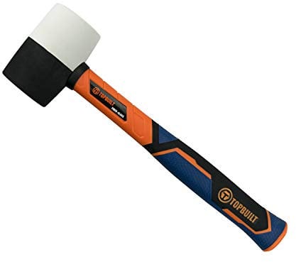 T TOPBUILT 24oz Black-White Rubber Mallet Hammer with Non-Slip Fiberglass Handle- Durable Solid Rubber Head 65057