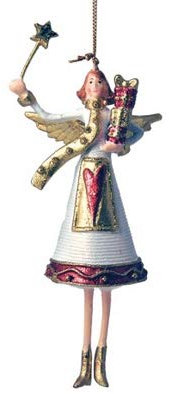 Engel Weihnachten Baumschmuck Figur Deko Hänger Christbaumschmuck Ornament 12 cm (weiß-rot mit Stern)