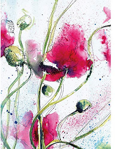 Mohnblumen Tapete gemalt | Vlies Fototapete mit Blumen in Aquarell Optik | Wasserfarben Bildtapete mit Mohn Design in Pink ideal für Schlafzimmer