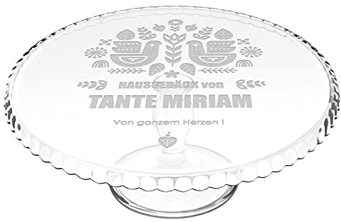 Maverton Tortenplatte mit Gravur - personalisiert - Kuchenständer mit Fuß - Geschenkidee für Hobbybäckerin & Naschkatze - Geburtstagsgeschenk für Frauen - Folklore
