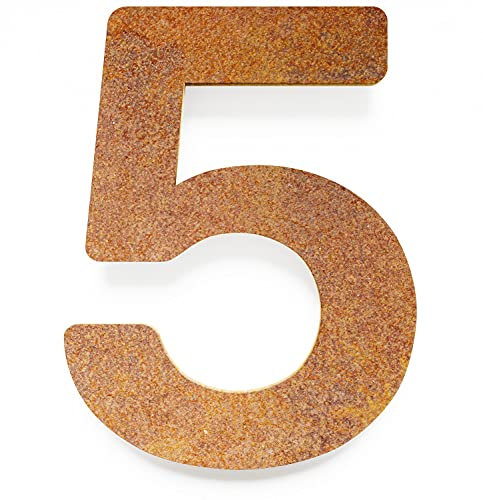 Vintage Hausnummer 5 - massiv, wetterfest & langlebig - 20 cm groß - mit Befestigungsmaterial - Retro Design Hausnummern-Schild N-03-5-R