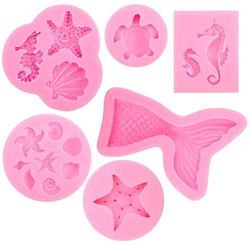 DSLIHA Animal Silicone Baking Moulds Set, Fondant Cake Moulds, Mermaid Tail Ocean Seashell 3D Shaped Molds for Cake Chocolate Candy Fondant Muffin Ice Jelly