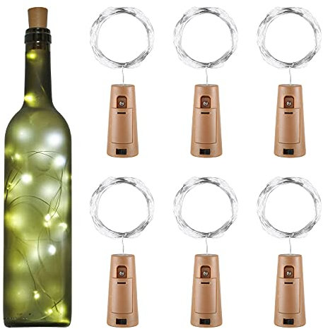 Yizhet Flaschenlichterkette Korken, 6xLED Flaschenlicht Batterie Lichterkette 2M 20LED Flaschenlicht Korken, Silberdraht Lichterkette mit Batterie für Party Hochzeit Weihnachten (Kaltes Weiß)
