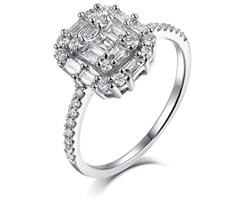 Verlobungsring 750 Weißgold |Goldring Mit Stein | Goldring 750 Damen | Quadratischer Diamant aus 18 Karat Weißgold Ring Silber Größe 52 (16.6)