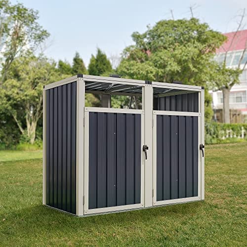 Cache Poubelle Solide Abri Extérieur pour 2 Conteneurs à Ordures et Déchets de 240 L Portes à Poignée Acier Galvanisé Plastique 121 x 146 x 82 cm Gris Anthracite