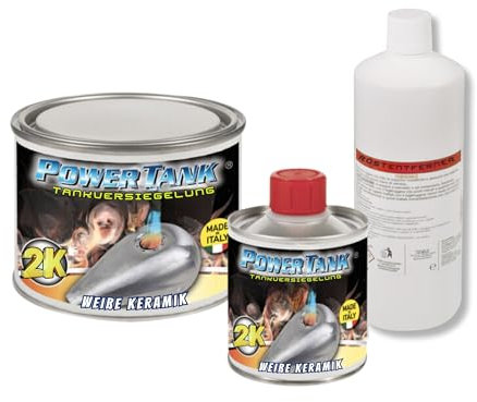 Power Tank - Traitement de Réservoir Innovant - Pour Réparer, Régénérer et Protéger les Réservoirs - (Kit Small Blanc Céramique 350 gr) - Automobile, Moto, Scooter, Véhicules Vintage