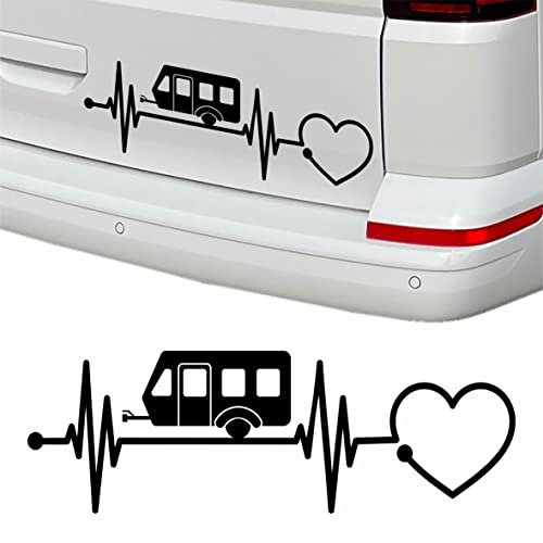 FOTOFOL Aufkleber Wohnwagen Herzschlag 30cm - Herz Diagramm - Aufkleber für Camper, Wohnmobil, Wohnwagen Fahrzeuge