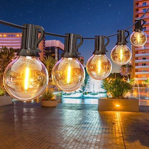 GPATIO 30FT Garden Lights Mains Powered, 15+1 Pcs Warm White Plastic Light Bulbs, G40 Outdoor String Lights Waterproof for Garden Party, Wedding, Holiday Decoration etc.