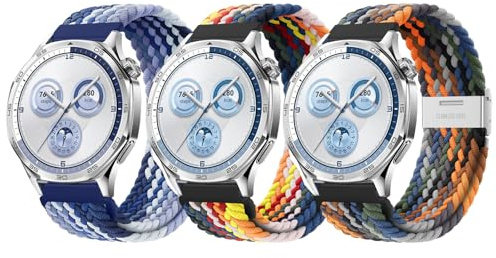 Armband 22mm Nylon für Huawei Watch GT7 GT6 46mm Elastische Armbänder GT5/GT4/GT3/GT3 Pro/GT2 46mm/GT2 Pro/GT 2e Geflochten Uhrband,4 Pro 48mm/GT Runner Stoffarmband für Damen Herren 3 Pack