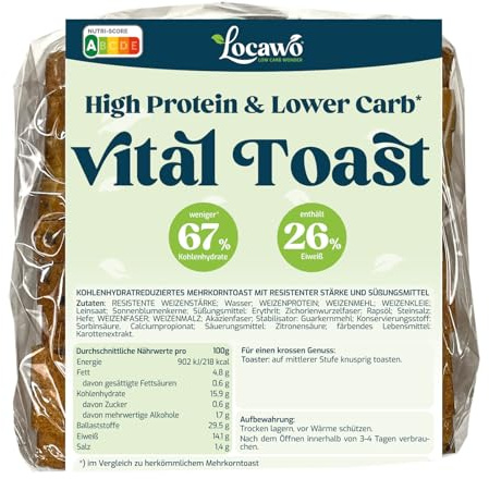 Locawo High Protein & Low Carb Vital Toastbrot | Eiweißbrot | Voller Weizengeschmack | Vegan | ideal für eine eiweißreiche, kalorien- und zuckerreduzierte Ernährung