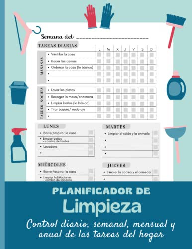 Planificador de limpieza: Control diario, semanal, mensual y anual de las tareas del hogar | Plan de limpieza de 52 semanas