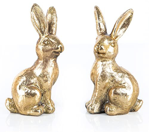 Logbuch-Verlag 2 goldene Osterhasen Ostern Hasen Deko Figuren Paar zum Hinstellen - edle Osterdekoration 14 cm Geschenk