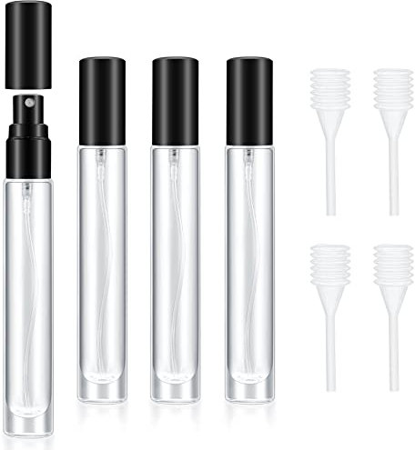 Set de 4 botellas de vidrio para perfume en spray, botellas de vidrio recargables con pulverización fina, frascos vacíos para perfume, muestras de viaje, maquillaje - negro
