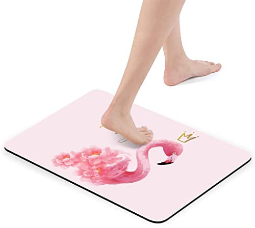 YISUMEI Badezimmerteppich 42x60 cm Badematte Rutschfester Waschbar Absorbierender Badvorleger Schnelltrocknend(Pink Flamingo)