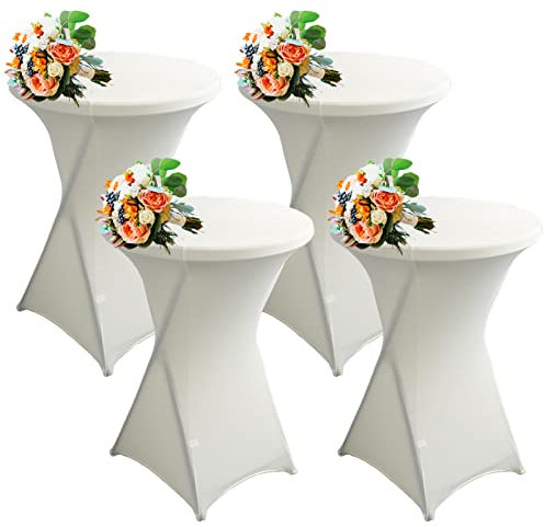 Strech Husse Für Stehtische Ø 60/80cm – Strechüberzug Tischhusse Für Bistrotische – Cocktail Tischdecken Stehtischhusse Für Hochzeit,Geburtstag,Taufe Etc (4Pcs-80cm,Ivory White)