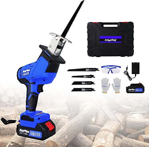 21V Scie Alternative Sans Fil, Scie Sabre Sans Balais, Sawzall Électrique Portable, 4 Lames de Scie, avec 2x Batteries et Chargeur, Longueur de Course 15mm, pour Couper Métal, PVC, Bois, Os