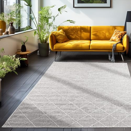 Teppium Outdoor Teppich Wetterfest im Skandinavischen Stil Rauten Design Läufer Teppich Balkon Terassen Wintergarten Teppich Küchenteppich in Farbe: Grau, Grösse: 80 x 150 cm