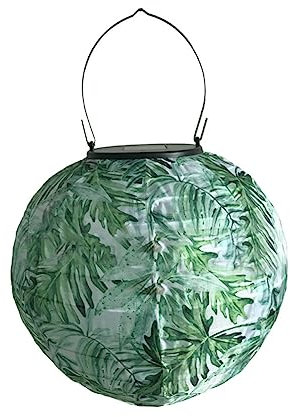 Surakey Lampions Solar Außen 8 Zoll Solar LED Laterne Wasserdicht Nylon Hängende Gartenlaterne Grüner Blätter Blumen Muster Solar Beleuchtung für Garten, Hof, Terrasse, Hochzeit, Fest Deko